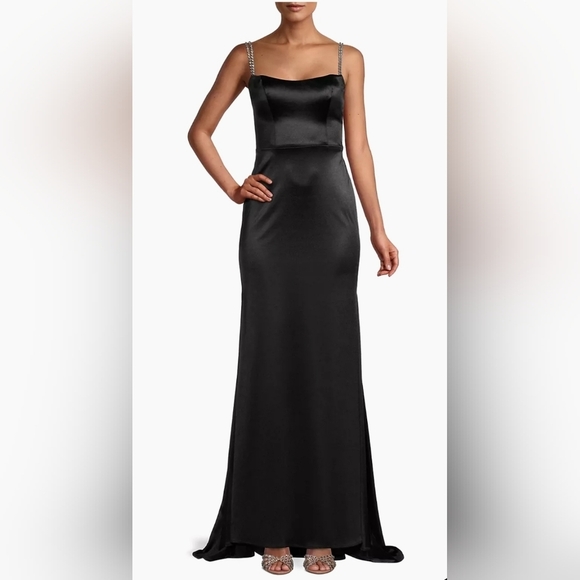 Mac Duggal Dresses & Skirts - Mac Duggal Black Satin Gown with Embellished Straps